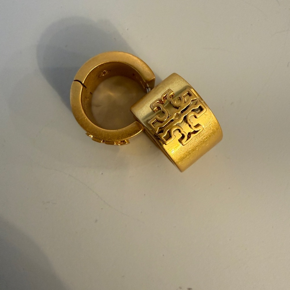 Tory Burch Gold Logo Hoop Earrings